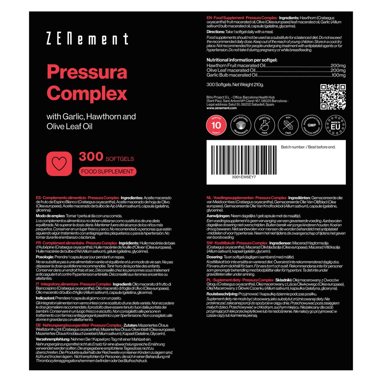 Pressura Complex, med vitlöksolja, hagtorn och olivblad Zenement, 300 tabletter