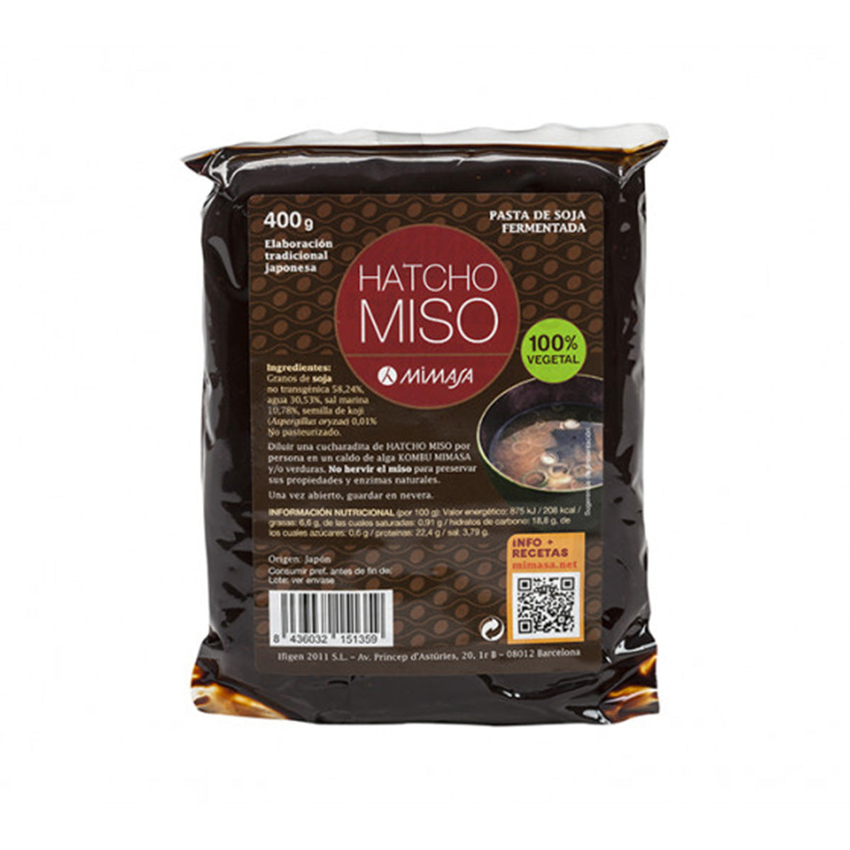 Hatcho Miso non pasteurisé MIMASA 400 g
