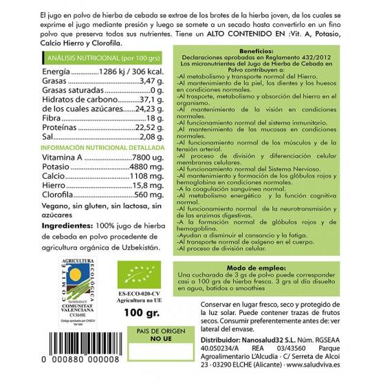 Barleygrass-Saftpulver ECO 100 g, Salud Viva