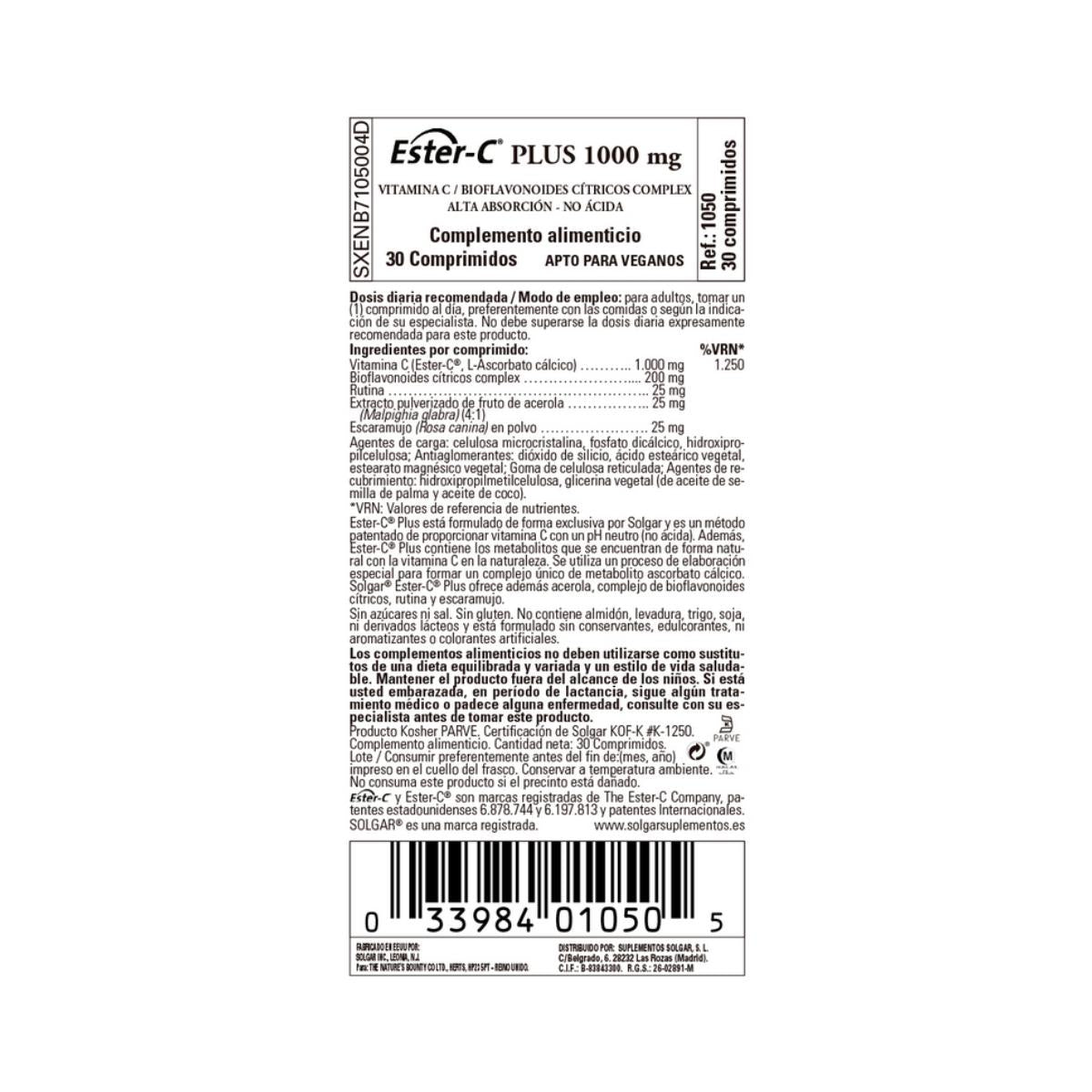 Ester C plus Vitamin C, 30 tablets of 1000 mg