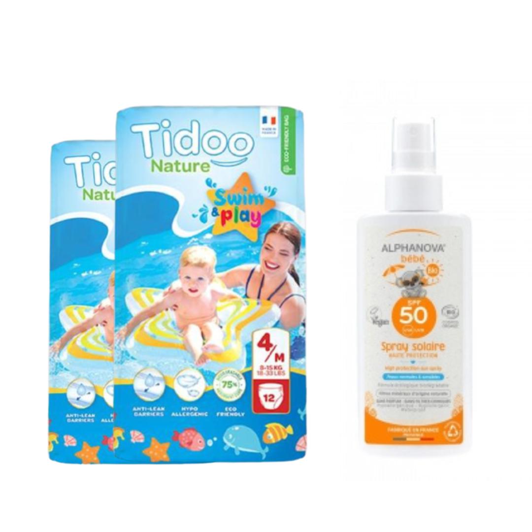 2er-Pack Swimmers Schwimmwindeln T4 (8-15 kg) Tidoo + Sonnenschutz für Babys LSF 50 Alphanova 125 ml