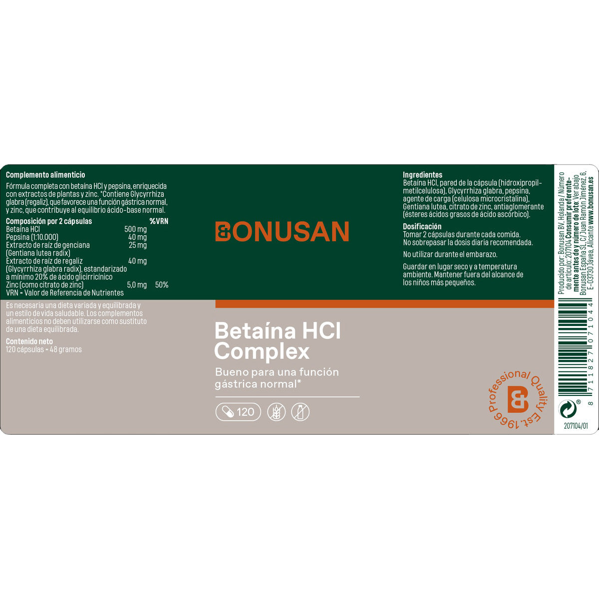 Betaine HCl Complex Bonusan 120 Kapseln