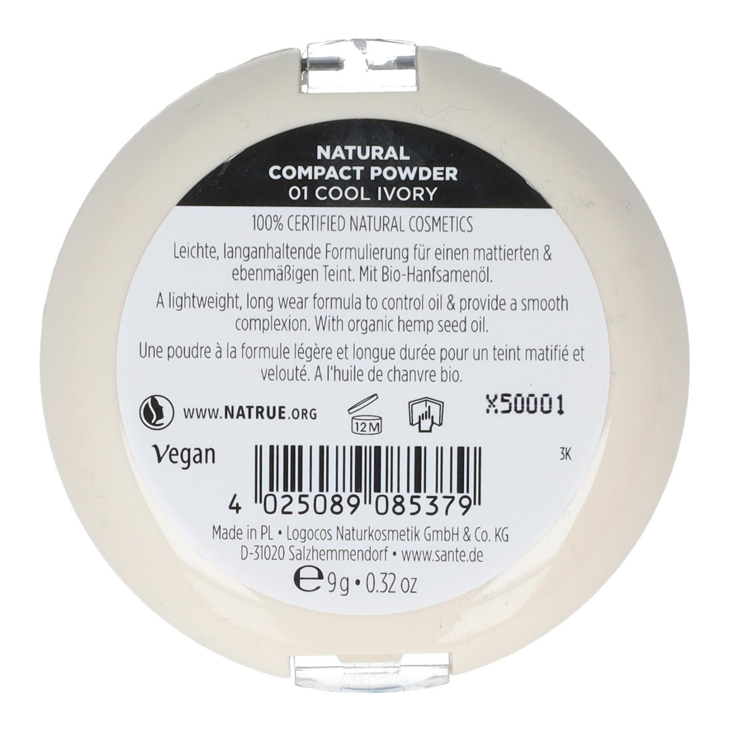 Kompaktpuder 01 Cool Ivory Sante 9 g