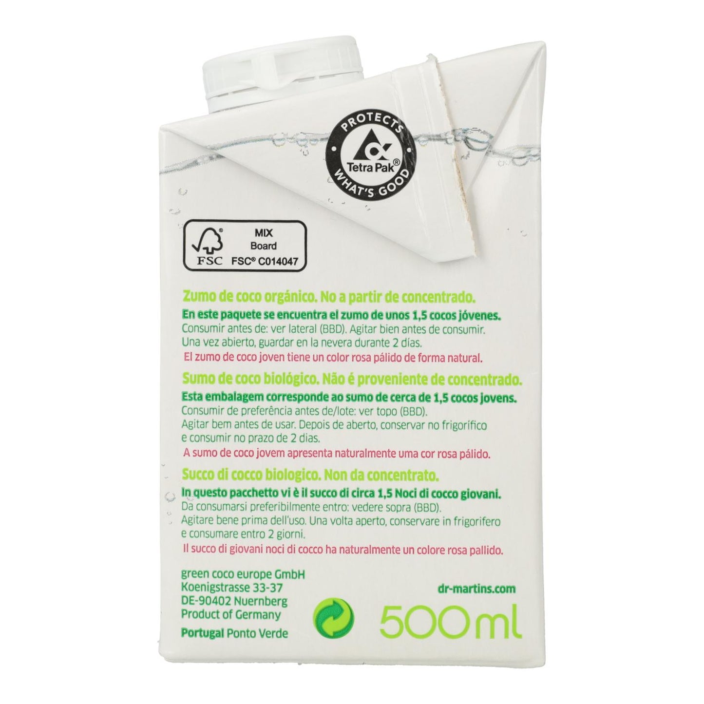 Natuurlijke kokosnootdrank Dr. Martins 500 ml