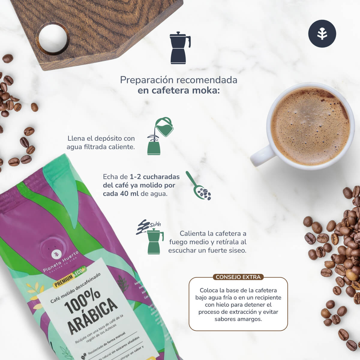 Cafeïnevrije gemalen koffie Eco 100% Arabica Planeta Huerto 250 g