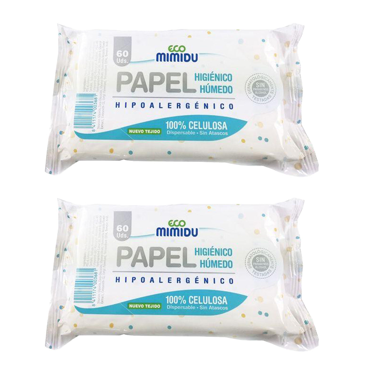 Confezione da 2 rotoli di carta igienica umidificata Mimidu ECO 60 pezzi