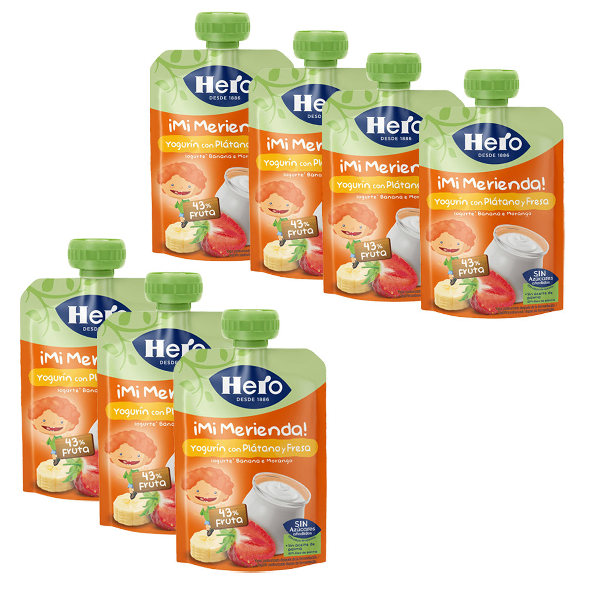 Confezione da 7 Yogurin Banana Fragola Hero 100 g