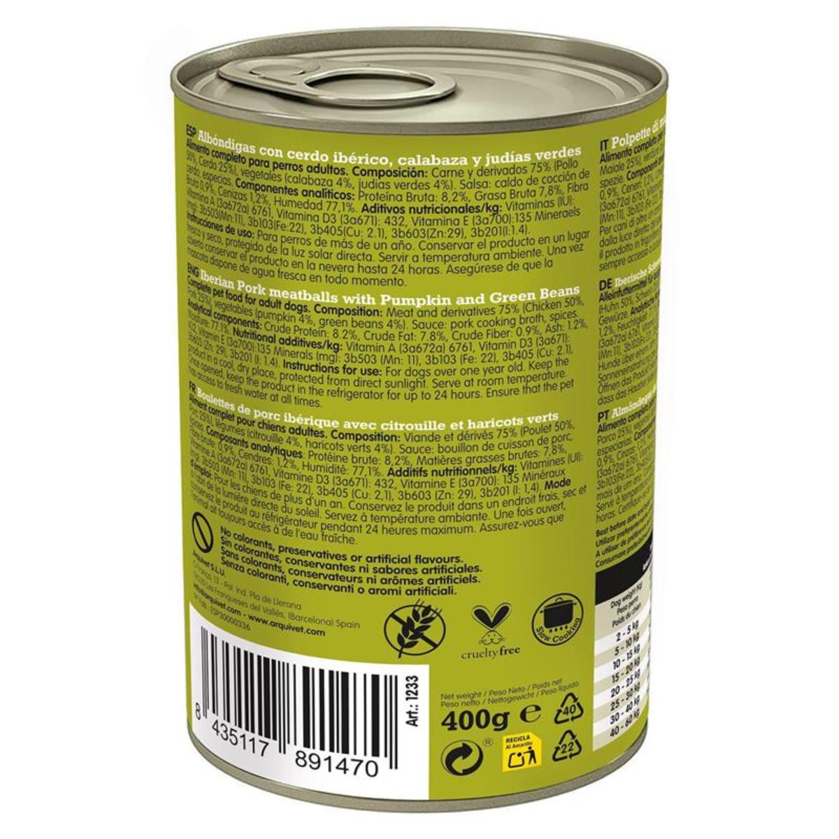 Färska fläskköttbullar Arquivet 400 g Våtfoder för hundar med iberiskt fläsk, pumpa och gröna bönor