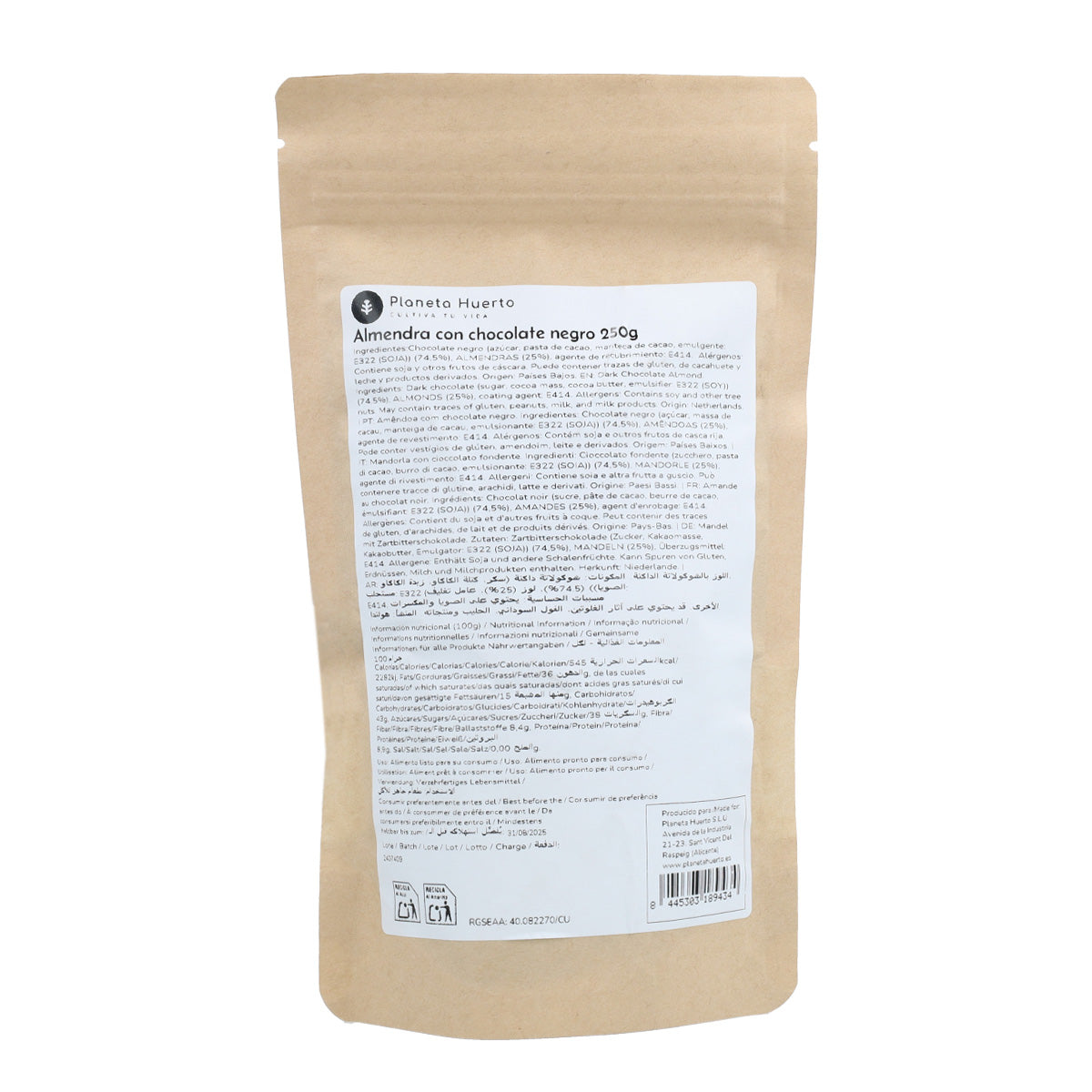 Almonds with dark chocolate Planeta Huerto 250gr