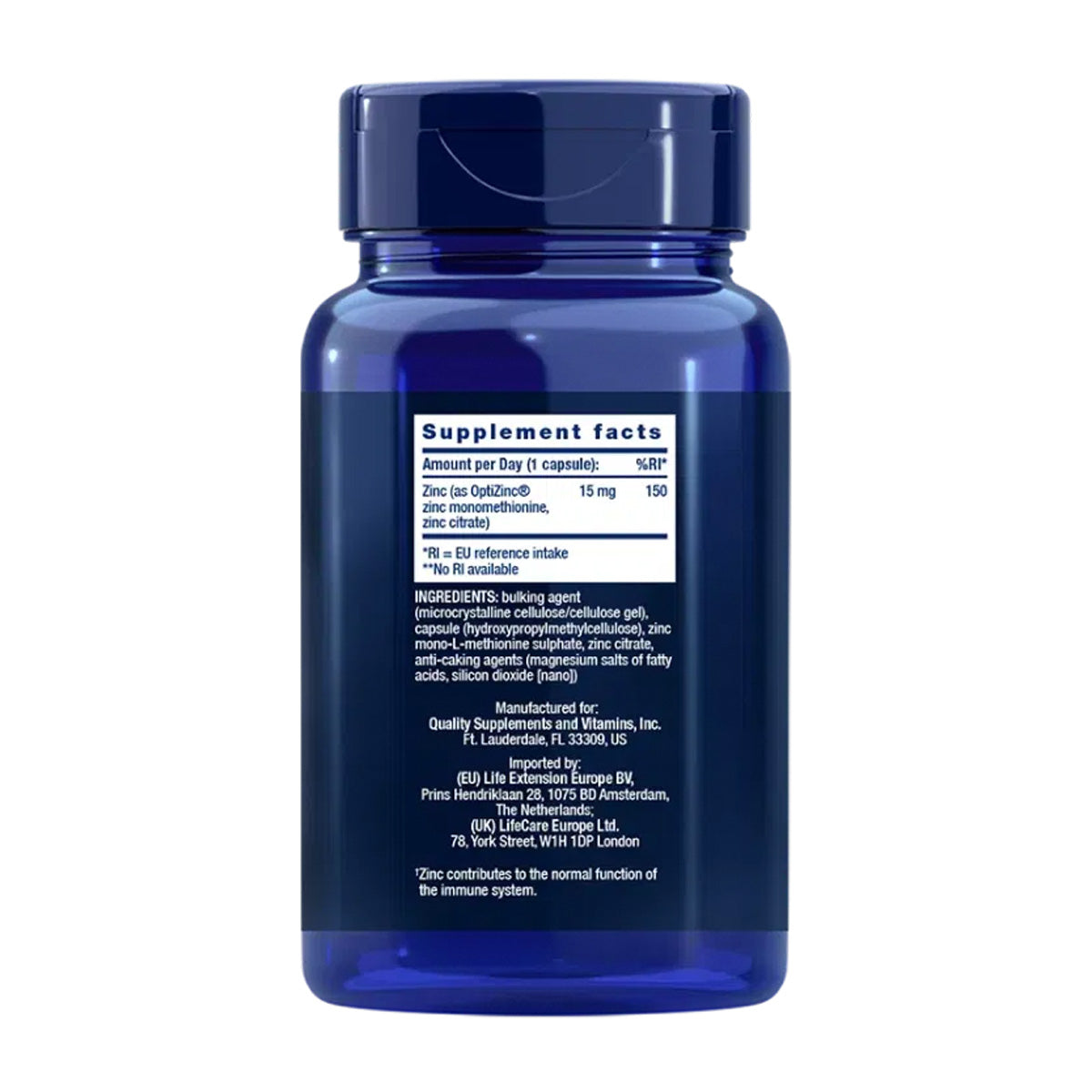 Zinc Caps 15 mg, Life Extension 150 gélules