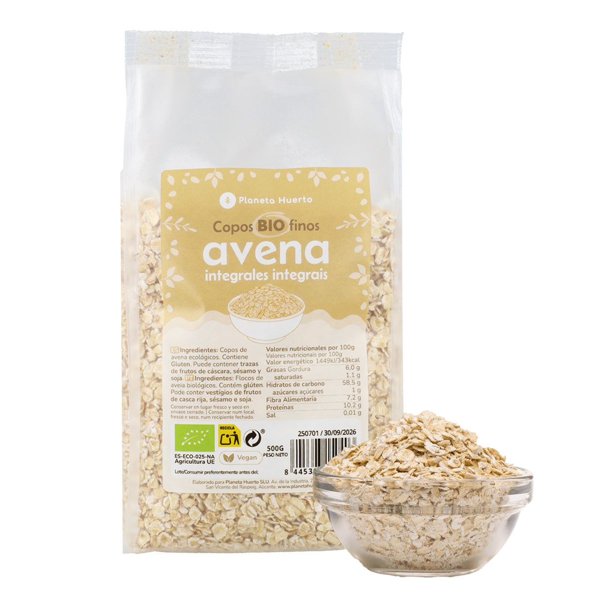 Pack 2x ECO Planeta Huerto 500 g fine wholemeal oats flakes