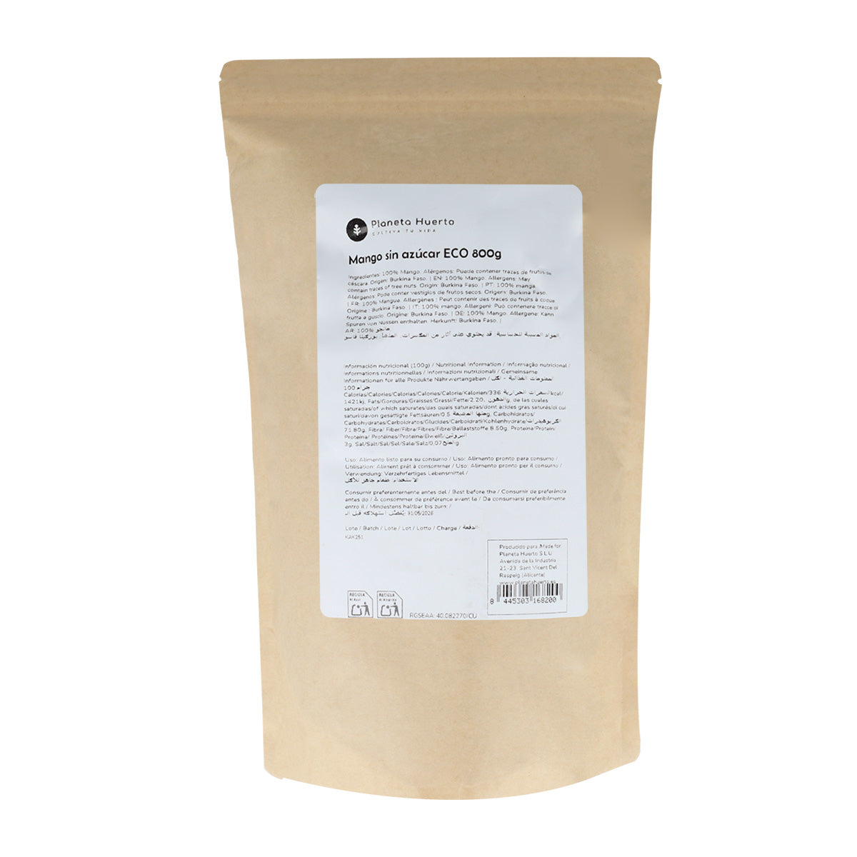 Niesłodzone mango w paskach ECO Planeta Huerto 800 g
