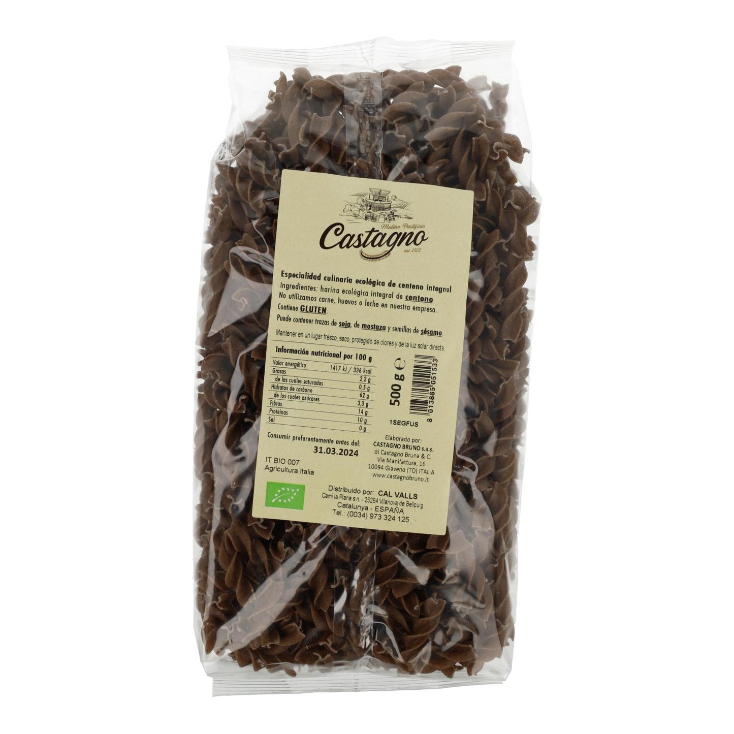 Spirales de seigle complet ECO Castagno 500 g