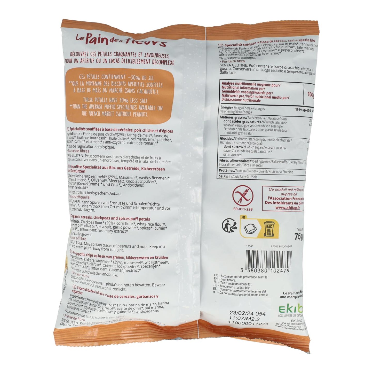 Gluten-free Hummus-style Petal Chips Bio Le Pain des Fleurs 75 g