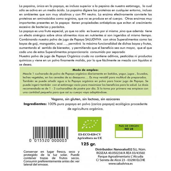 Poudre de papaye, Salud Viva 125 g