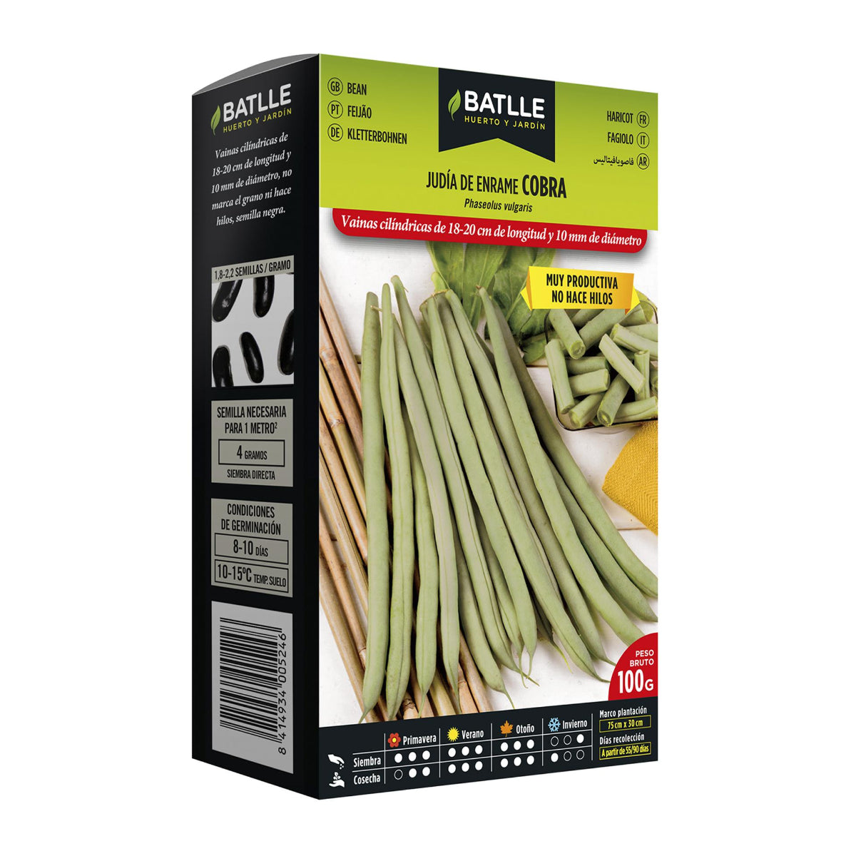 Graines de haricots plats à rames Cobra 250 g Batlle