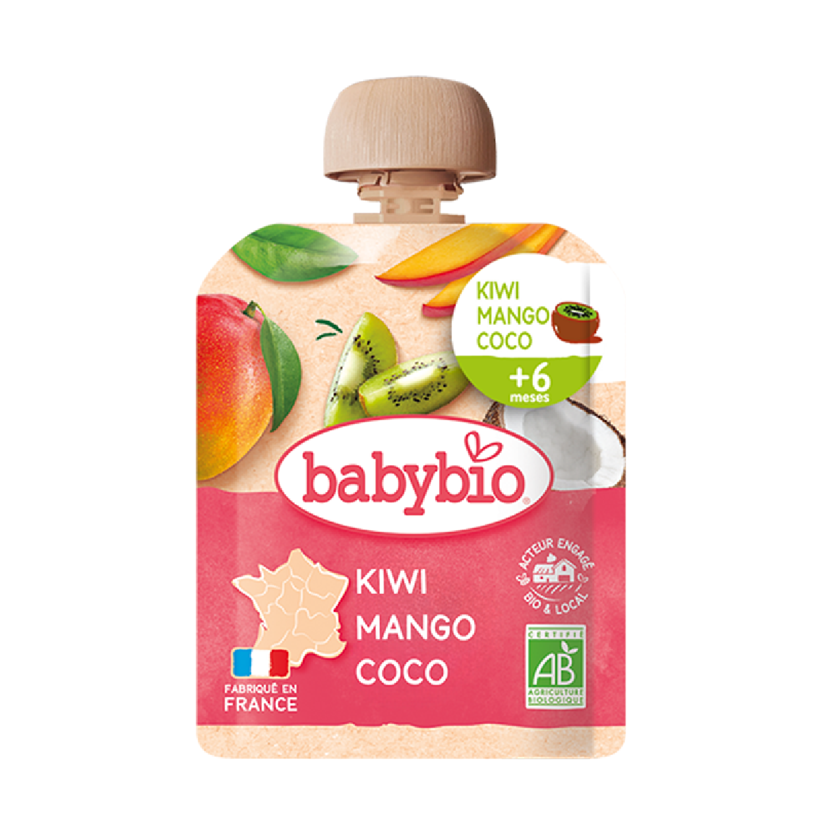 Zakje met kiwi, mango en kokosdrank (vanaf 6 maanden) babybio 90 g