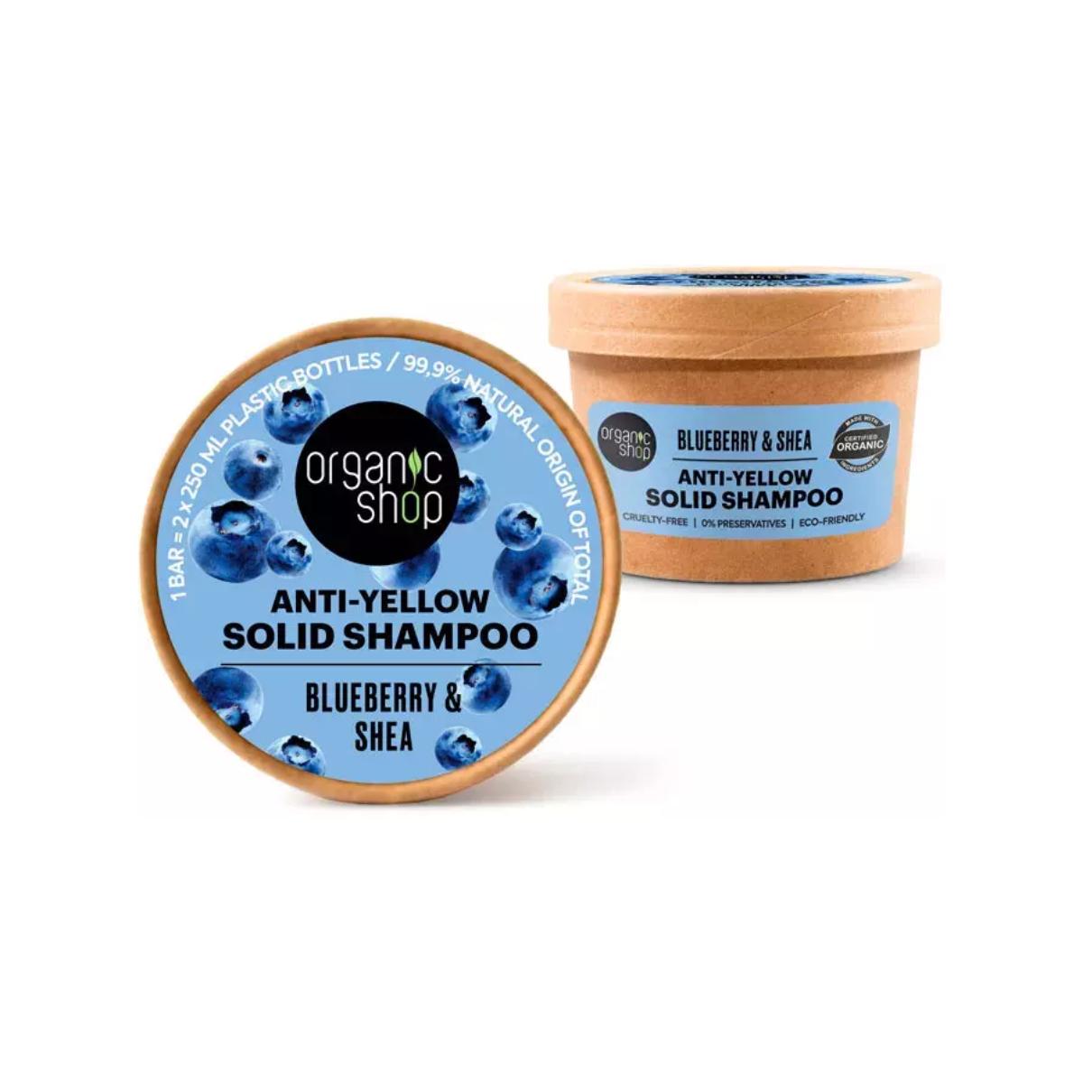 Shampoo solido anti-giallo mirtillo blu e karité, Organic Shop 60 g