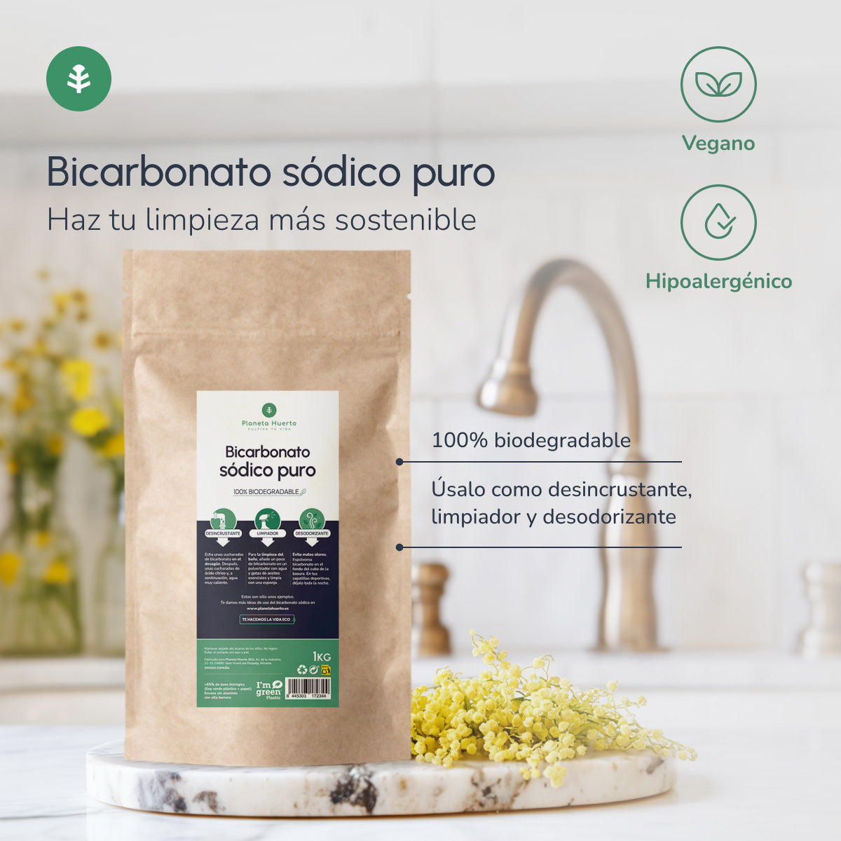 Förpackning 3xBikarbonat av soda Planeta Huerto 1 Kg
