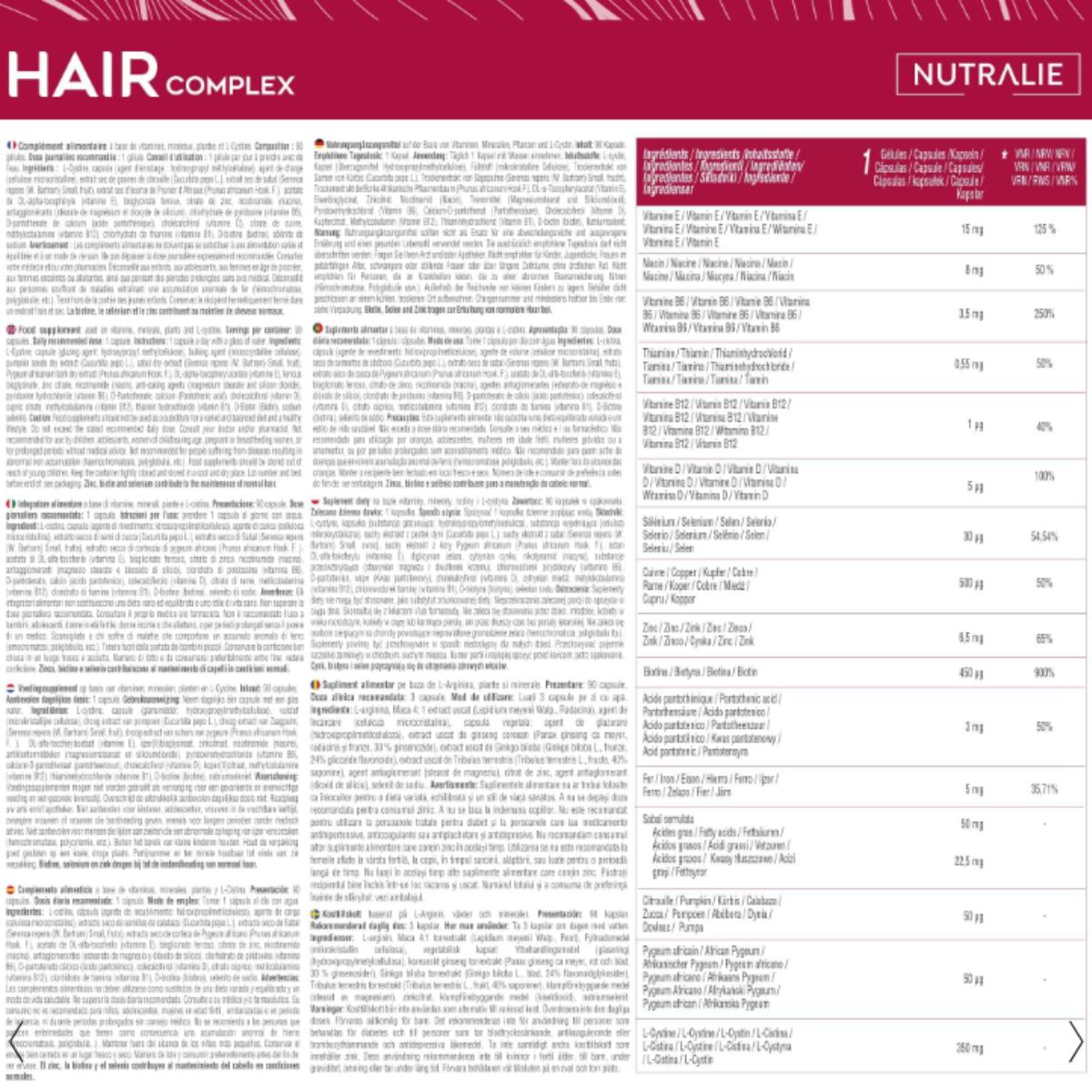 Nutralie Hair Complex + biotyna i cynk witaminy na włosy 90 kapsułek