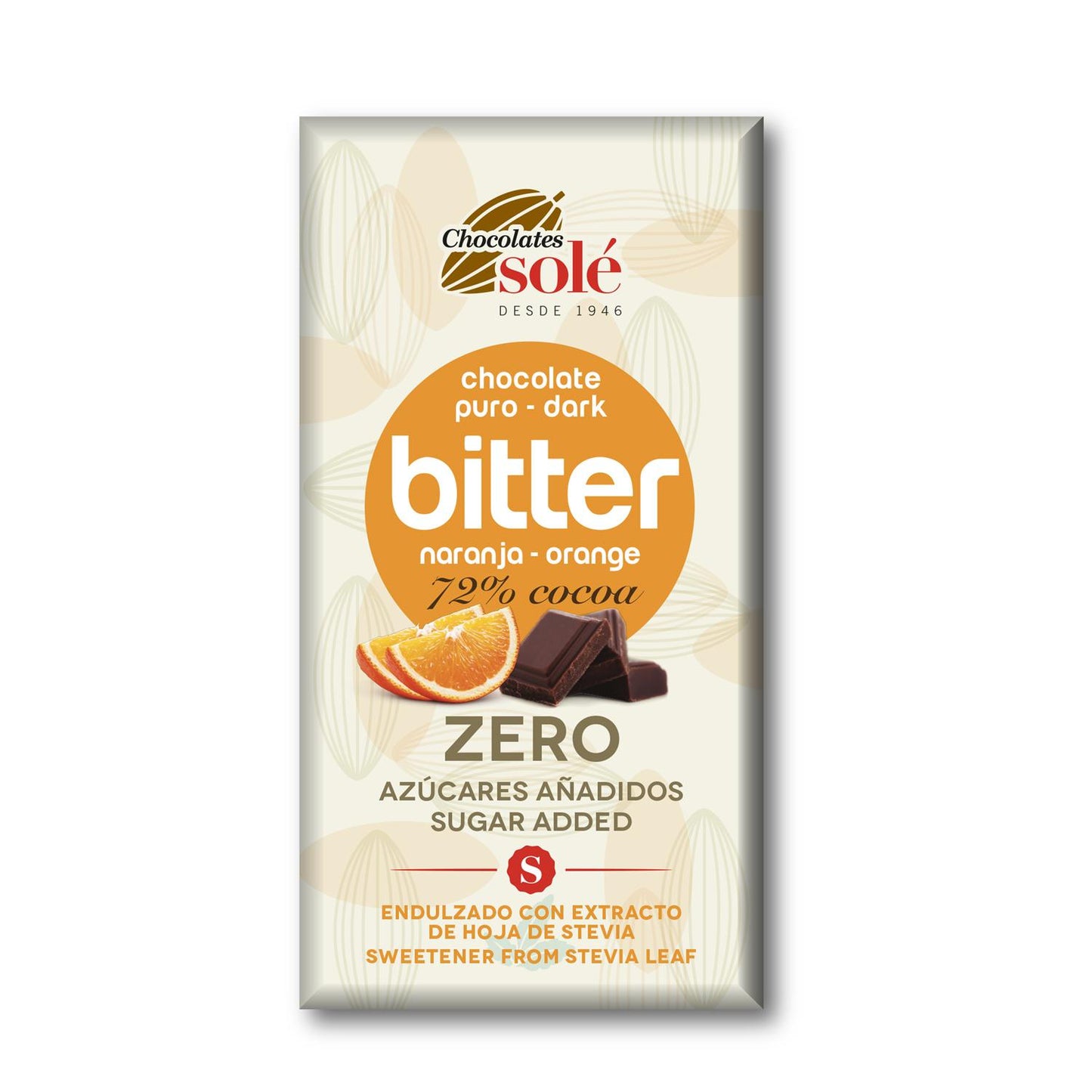 Schokoladentafel 72 % Stevia Orange Bitter 100 g Solé