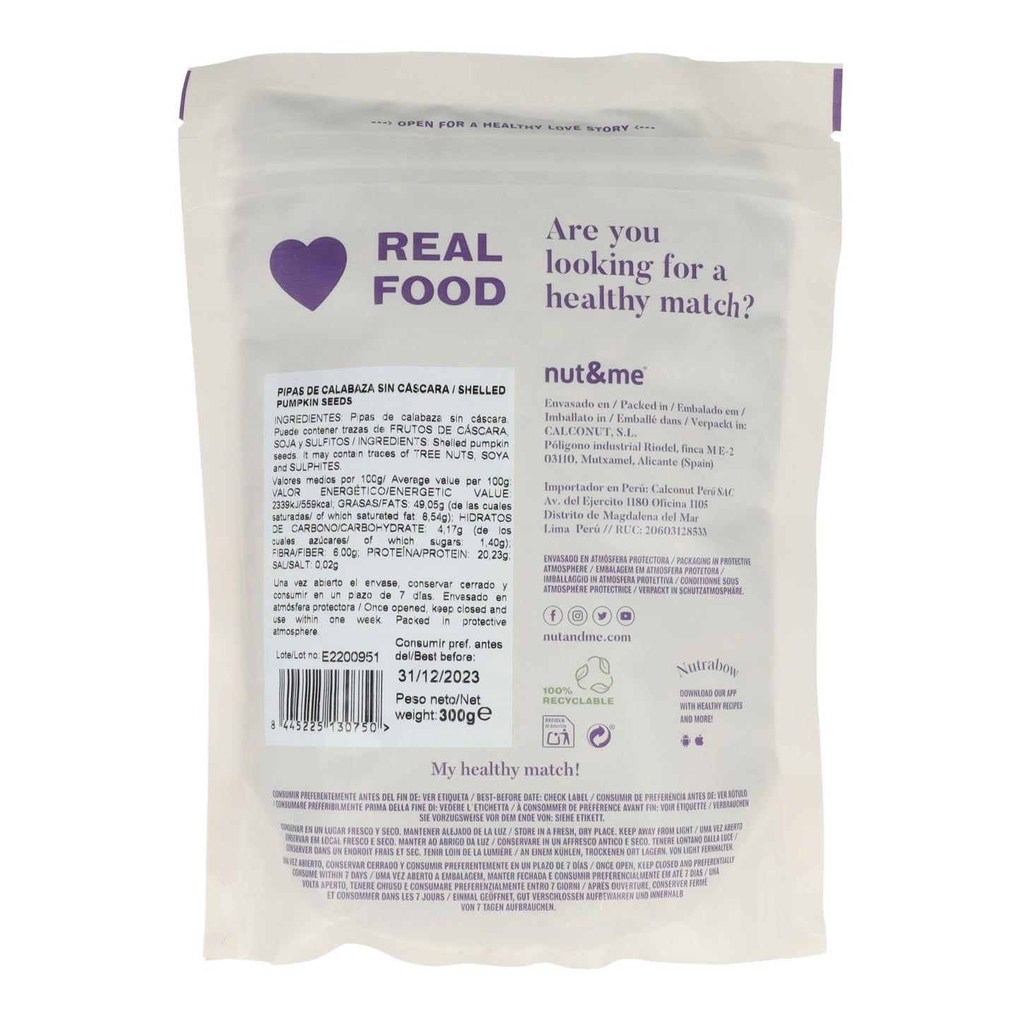 Skaldade pumpafrön Nut&me 300 g