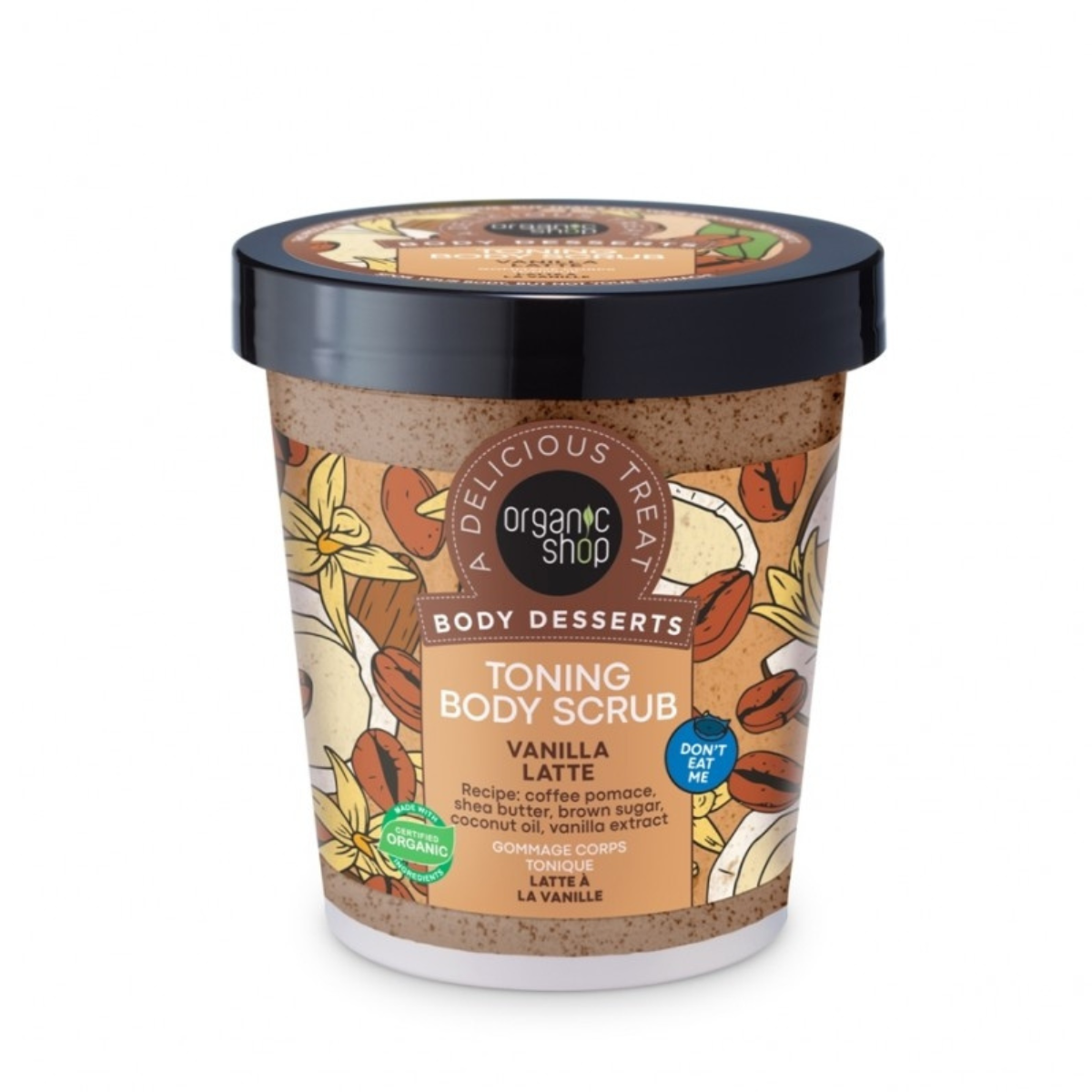 Peeling do ciała tonizujący o zapachu waniliowego latte Organic Shop 450 ml