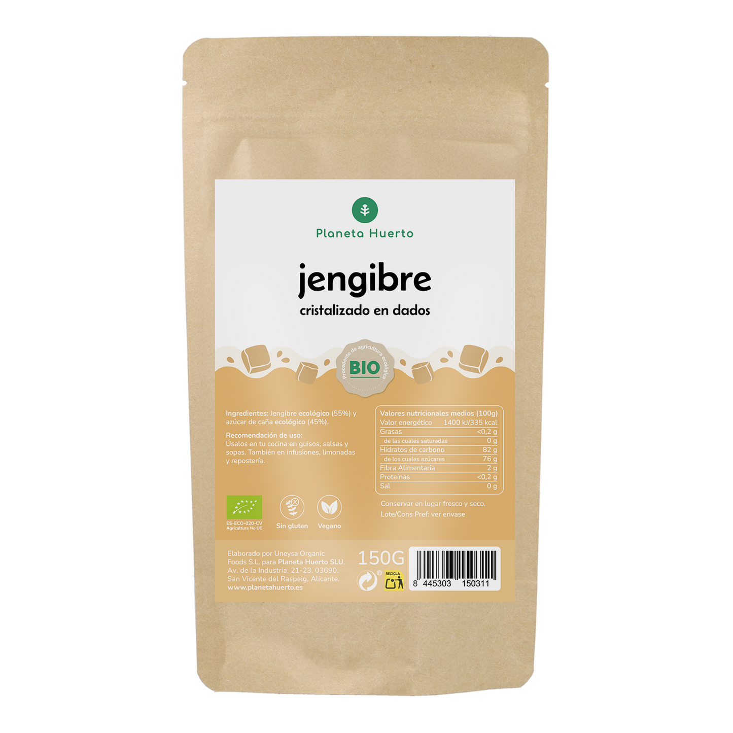 Cubes de gingembre cristallisé Planeta Huerto 150 g