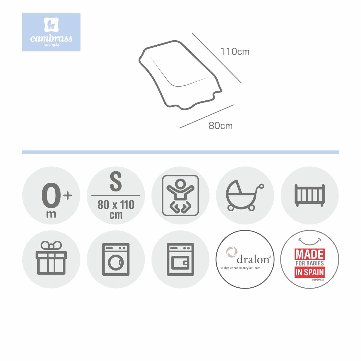 Decke für Mini-Babybett 80 x 110 cm. Cambrass in verschiedenen Farben Star Rosa