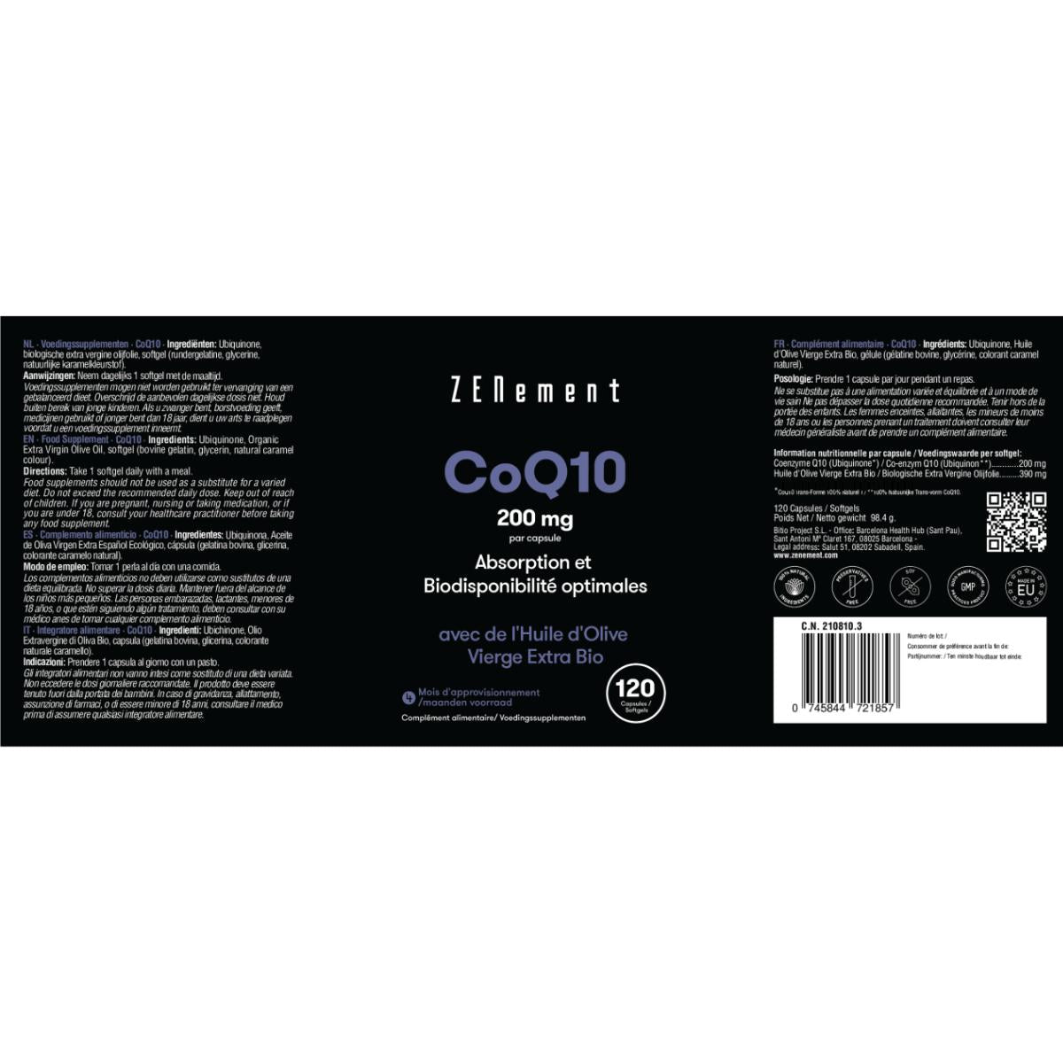 Coenzima Q10 200 mg, Zenement, 120 comprimidos