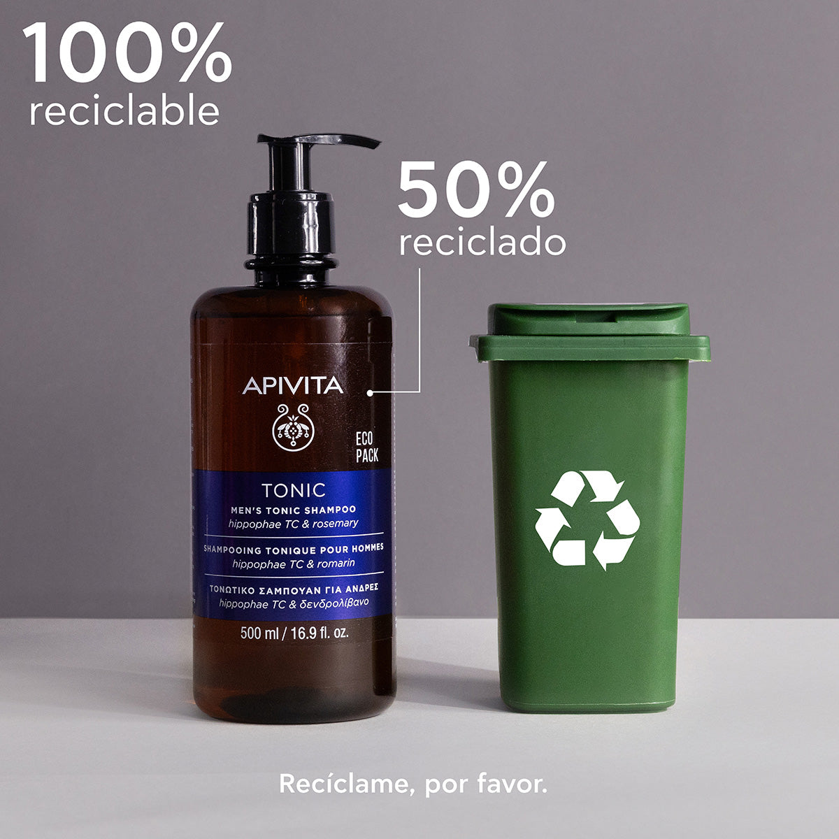 Shampoo tonificante per uomo contro la caduta dei capelli - ECOPACK APIVITA, 500 ml