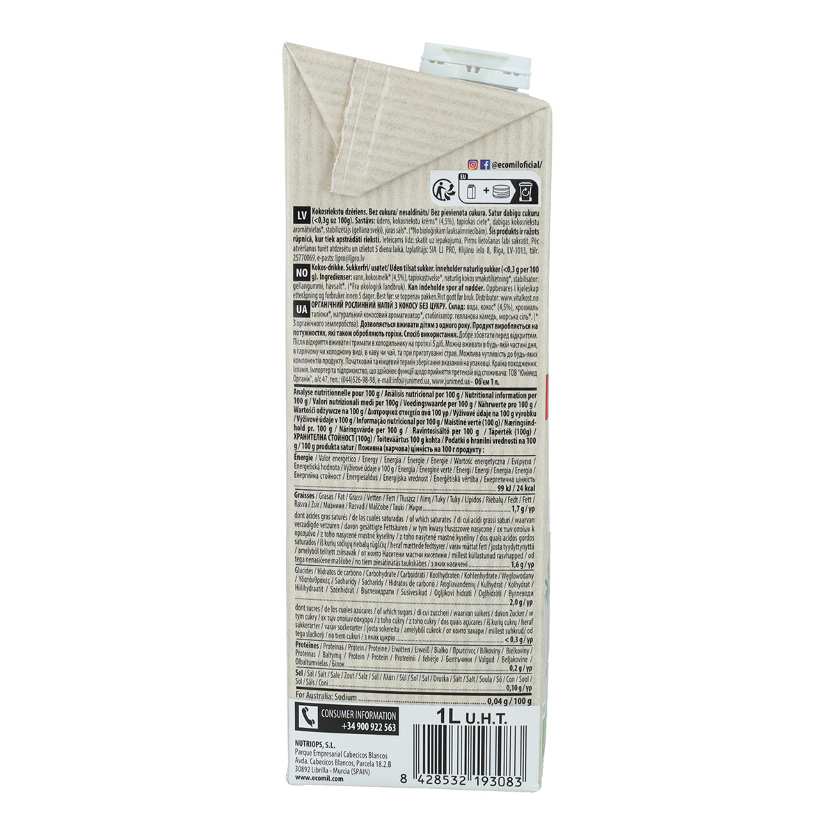 Pflanzliches Kokosnussgetränk Classic Nature BIO Ecomil 1 l