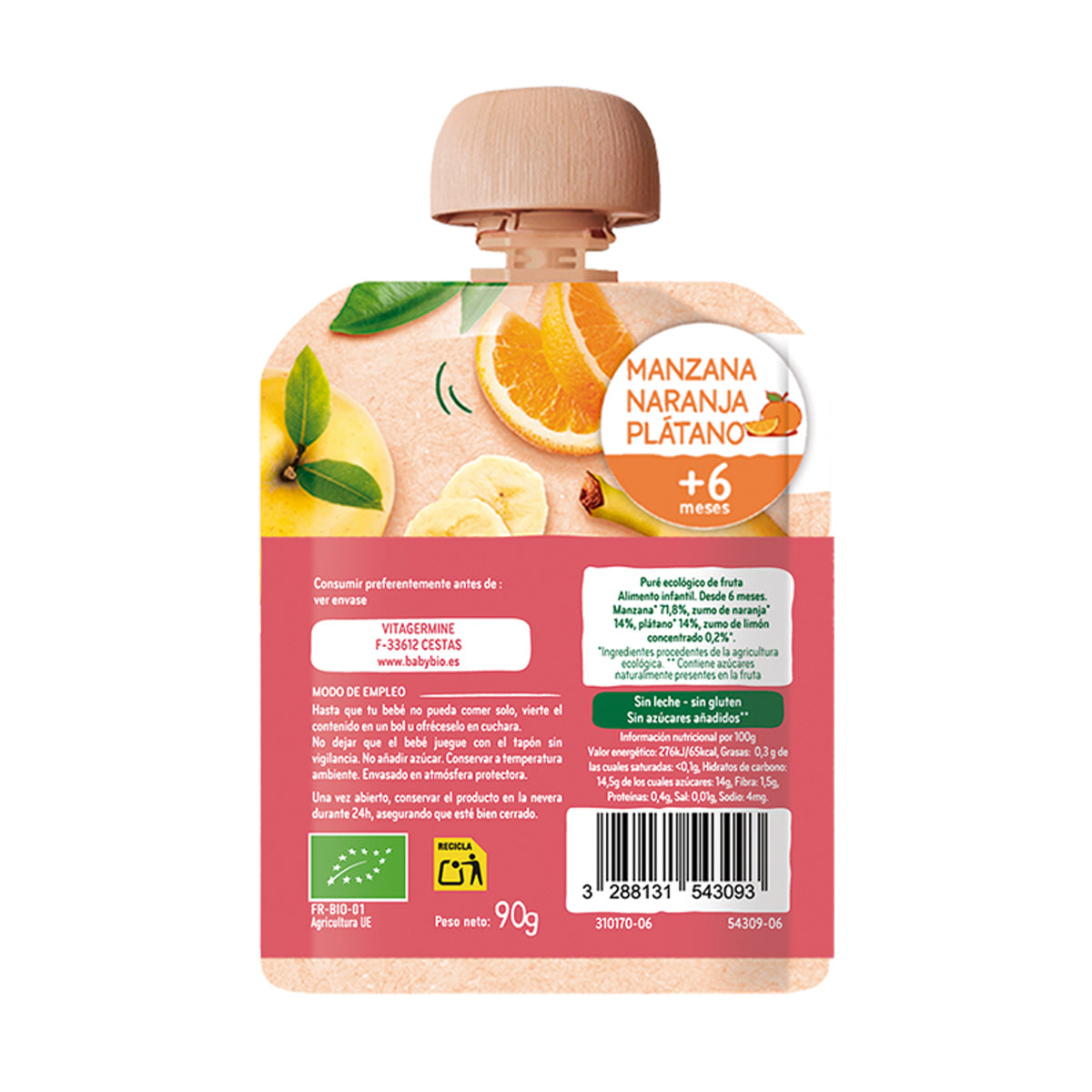 Äpple-, apelsin- och bananpåse (från 6 månader) BabyBio 90 g