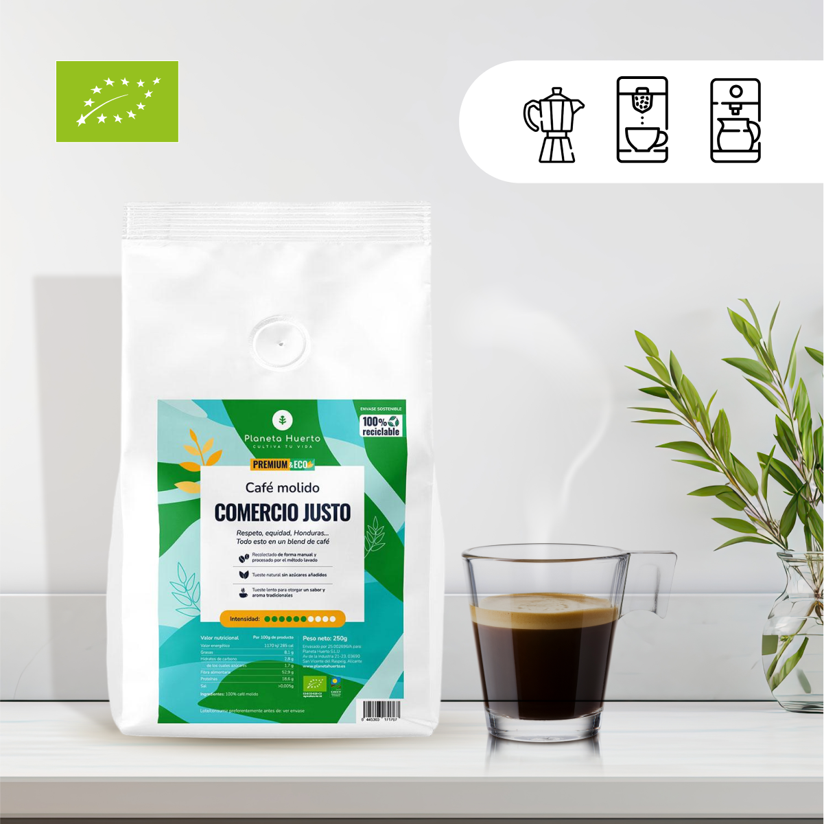 Eco Honduras café moulu équitable Planeta Huerto 250 g