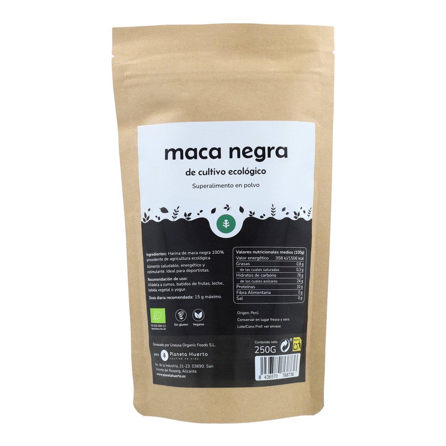 Zwarte Maca poeder ECO Planeta Huerto 250 g
