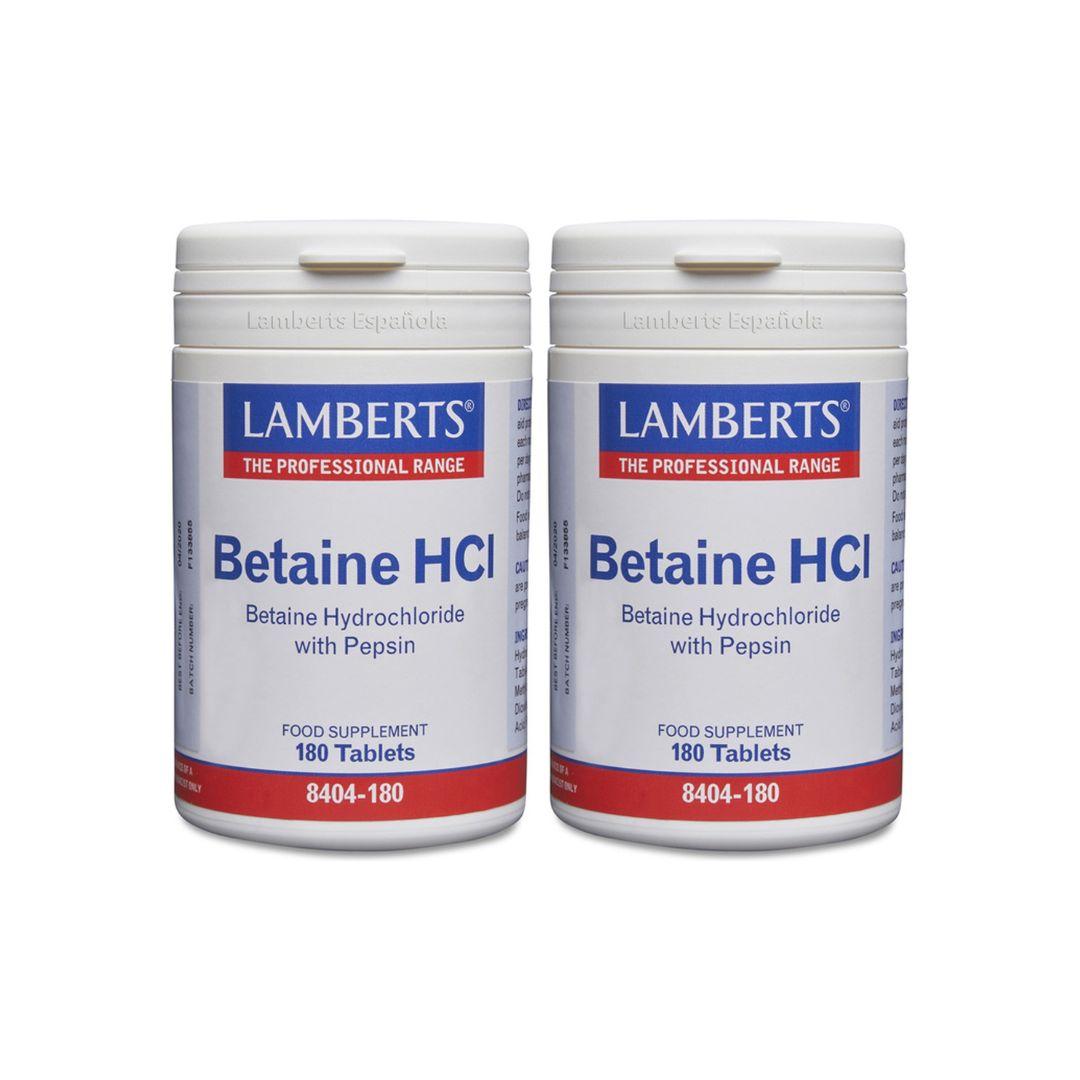 Pakket 2 x Betaïne HCl 324 mg/Pepsine 5 mg Lamberts, 180 tabletten