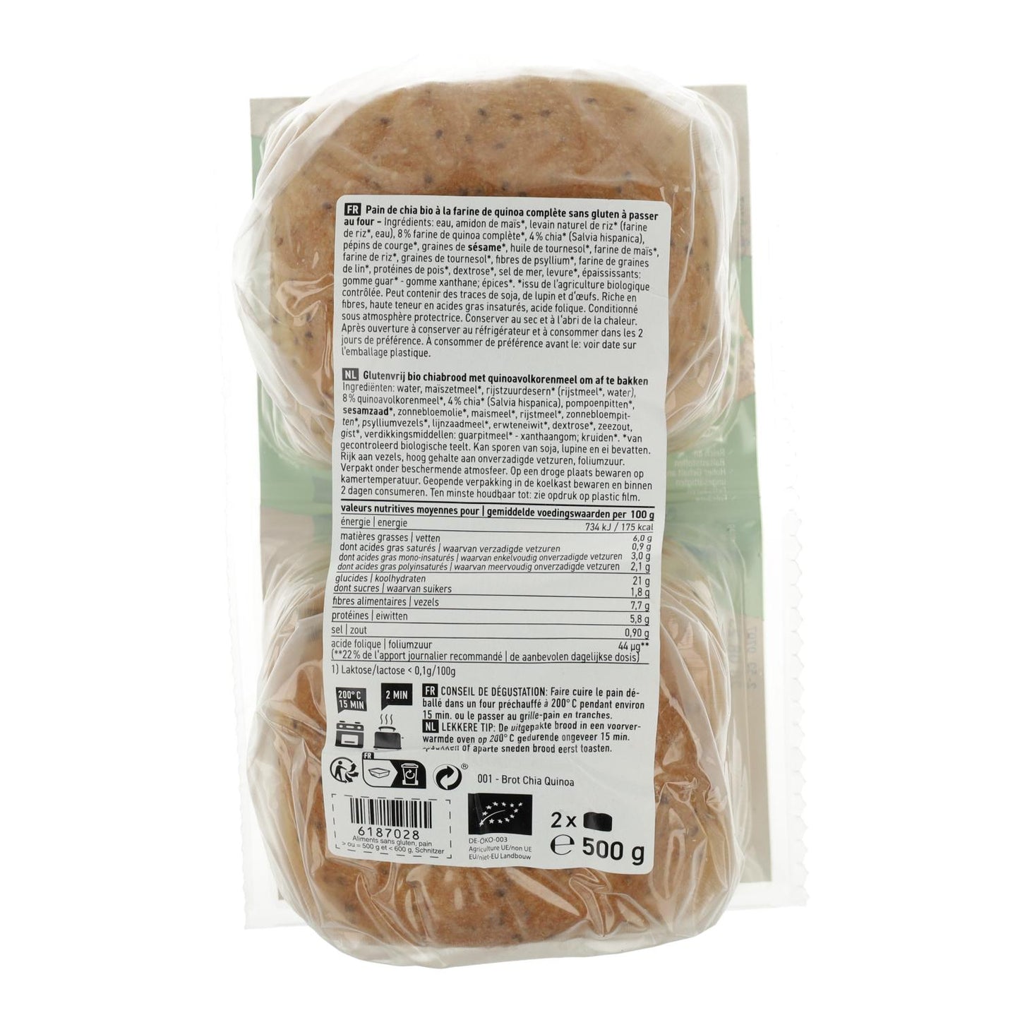Glutenfreies Bio-Chia-Quinoa-Brot von Schnitzer 500 g