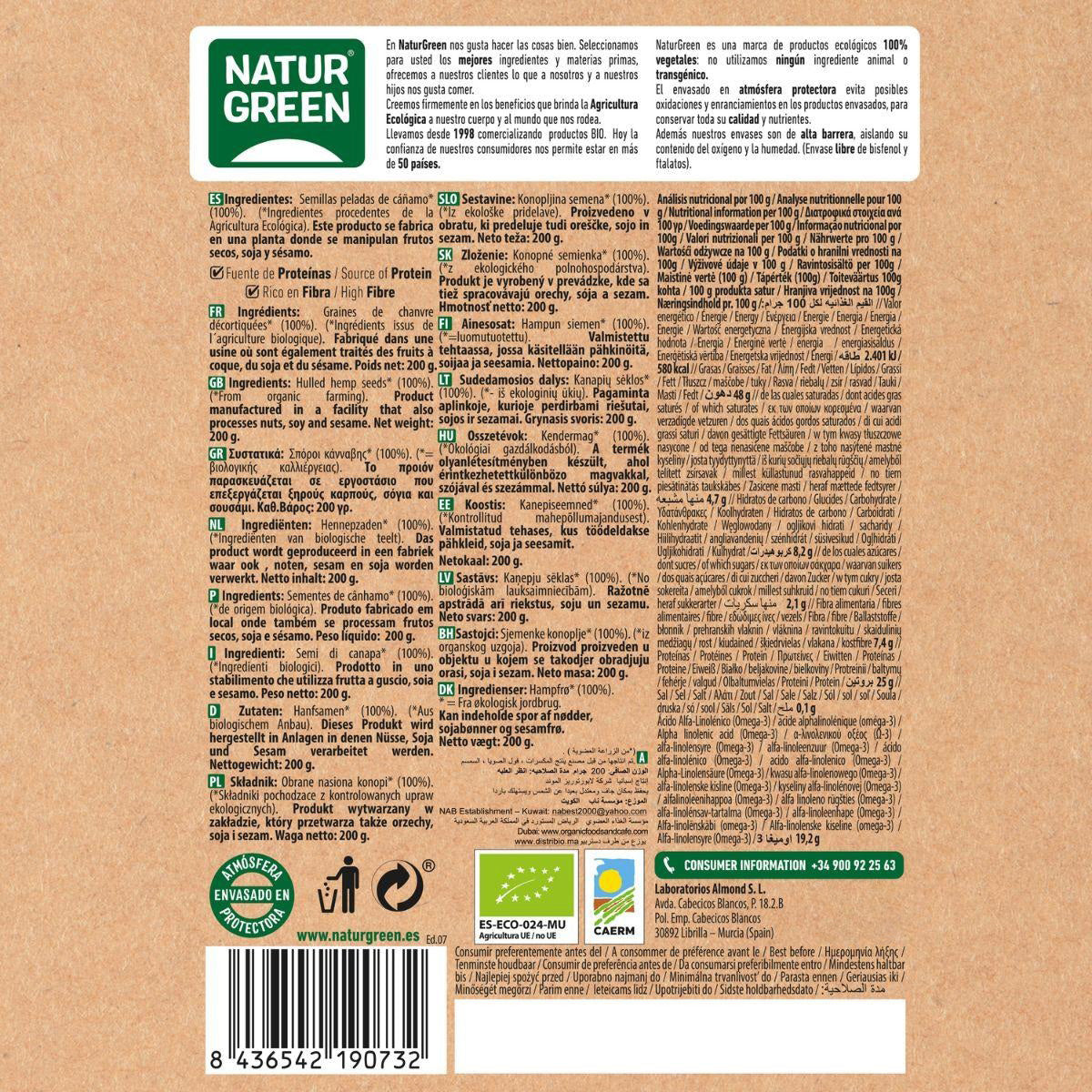 Skaldade hampafrön Naturgreen 400 g