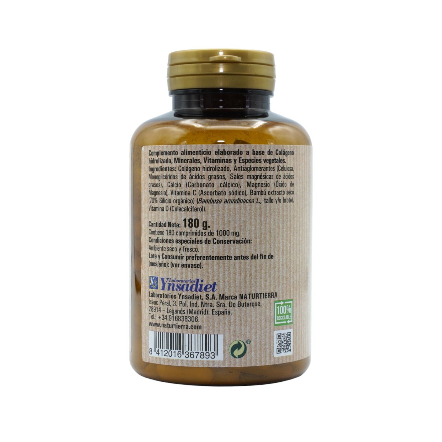 Collagène avec magnésium + silicium organique + vitamines C et D, 180 comprimés. NaturTierra