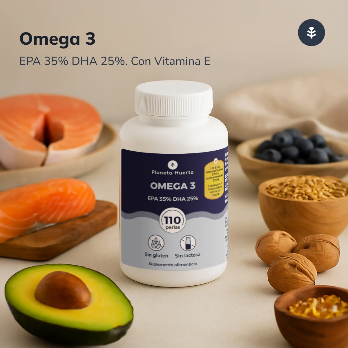 Förpackning 2x Omega 3 EPA 35% DHA 25% Planeta Huerto 110 pärlor