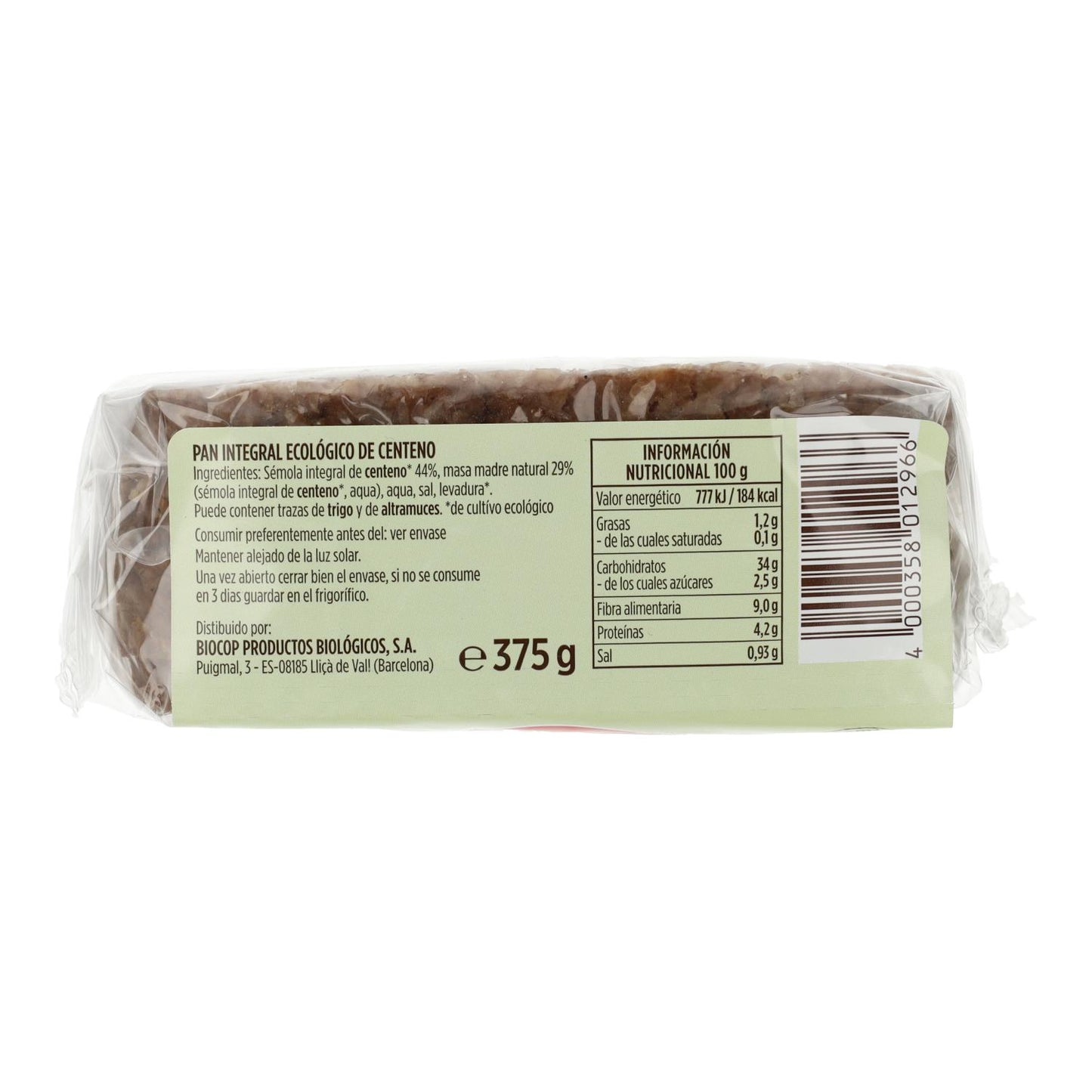 Pema Organic Wholemeal Rye Bread 375 g