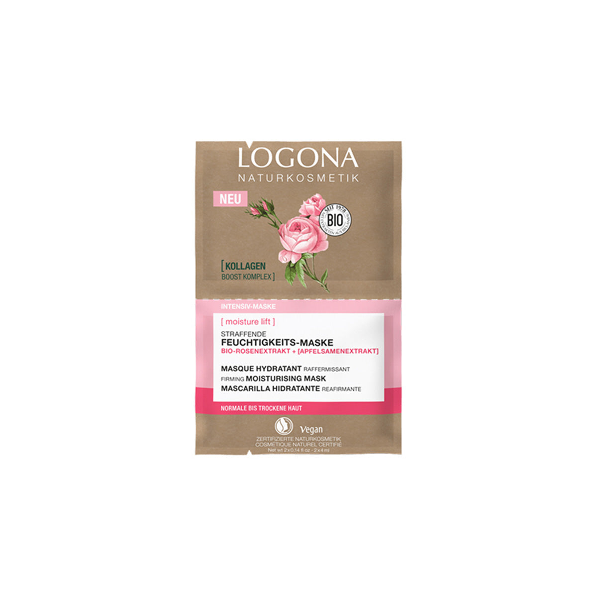 Maschera intensiva idratante e rassodante alle rose biologiche e semi di mela, LOGONA, 8 ml