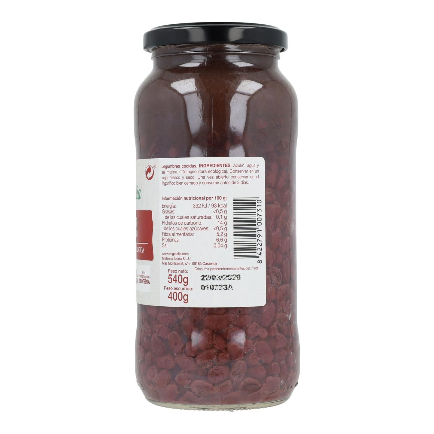 Vegetalia Organic Cooked Azuki Beans 540 g