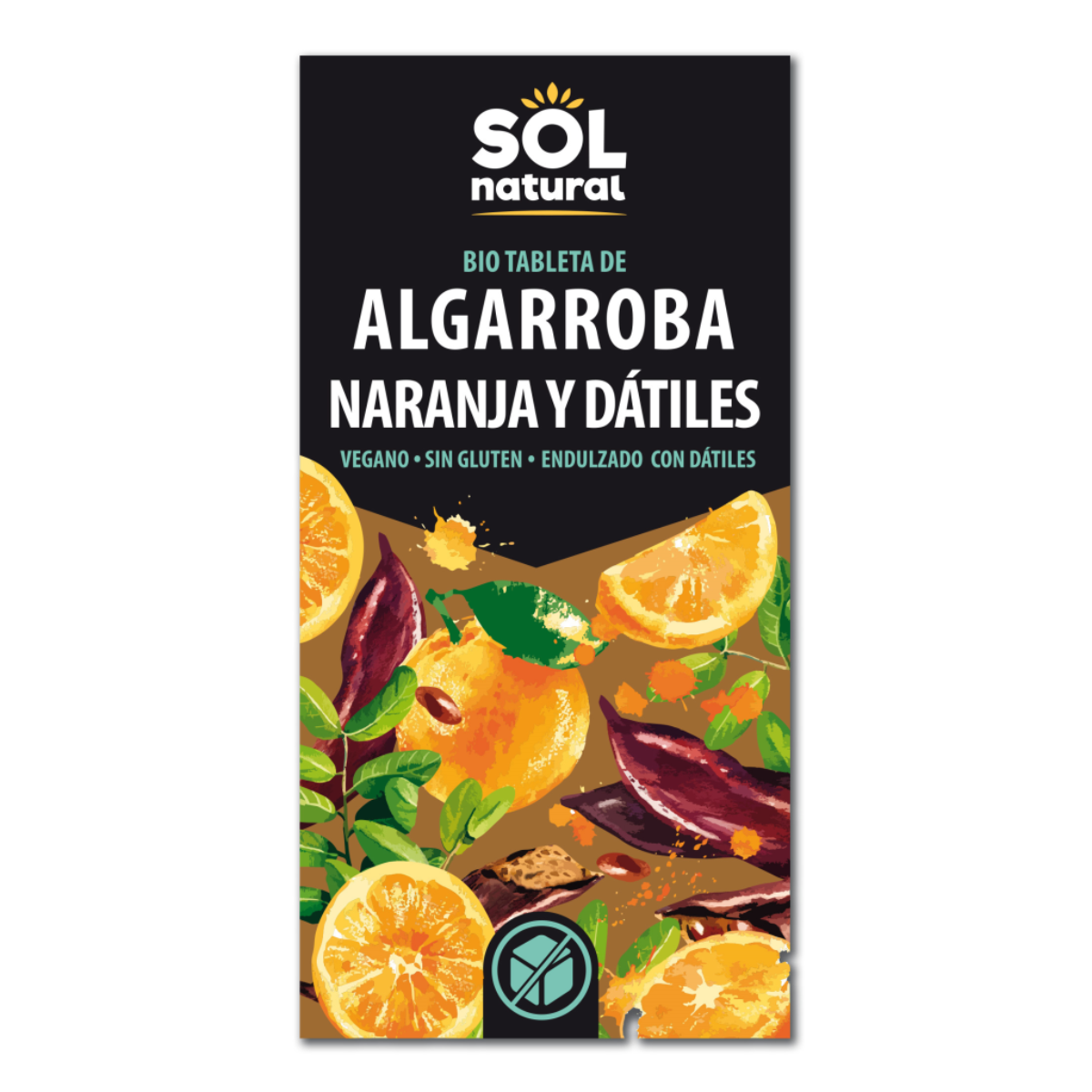 Vegan carob chocolate with orange and dates, organic, Sol Natural, 70 g