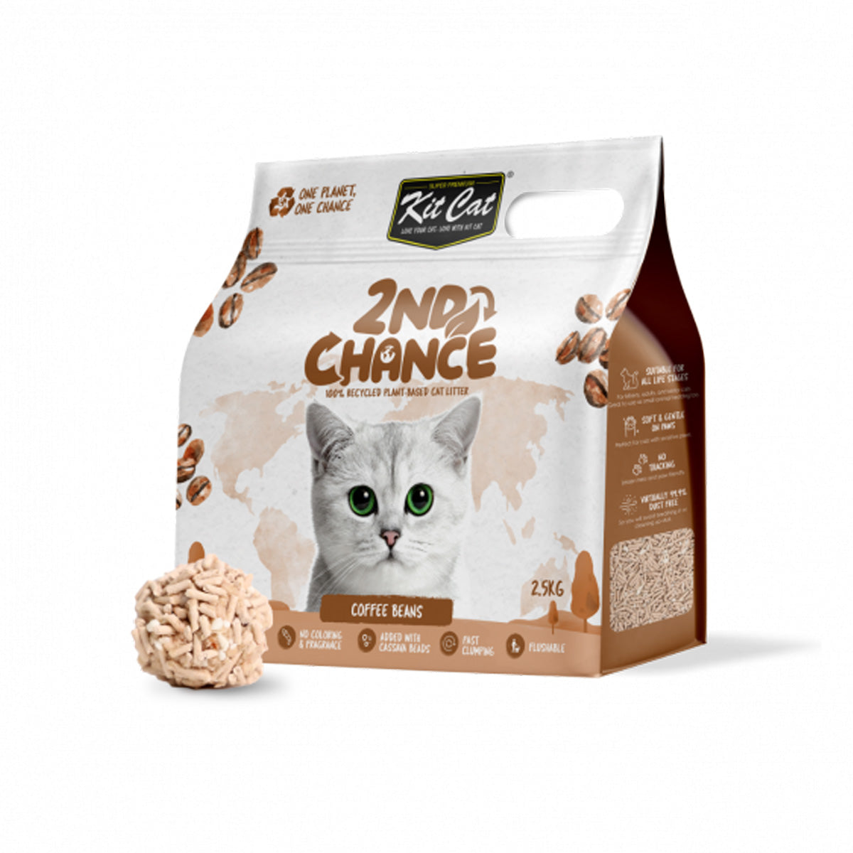Kit Cat Eco Litter 2nd Chance - Coffee Beans (Natural) 2.5 kg Coffee, Pea and Cassava Seeds