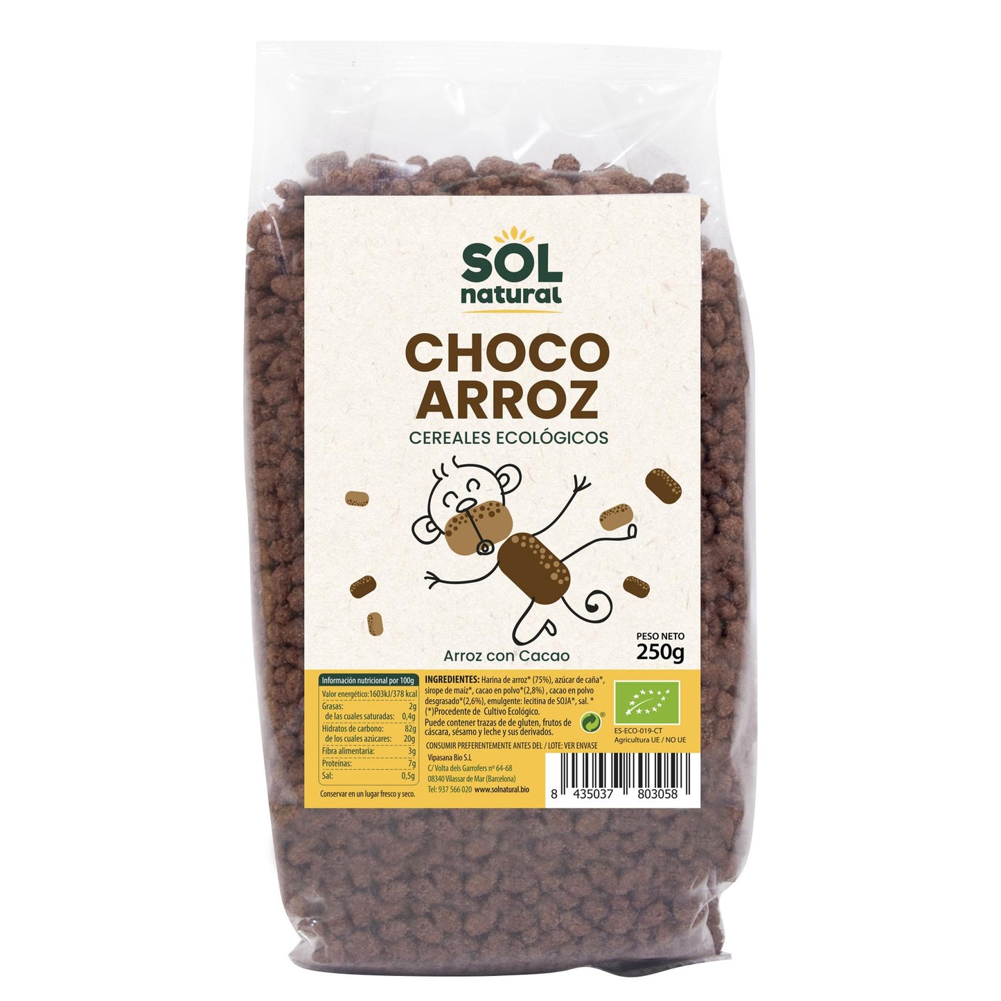 Sol Natural Organic Puffed Rice Choco Cereal 250 g