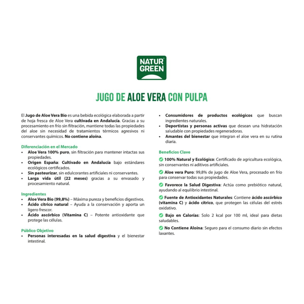 Aloe Vera Saft mit Fruchtfleisch NaturGreen 1 l