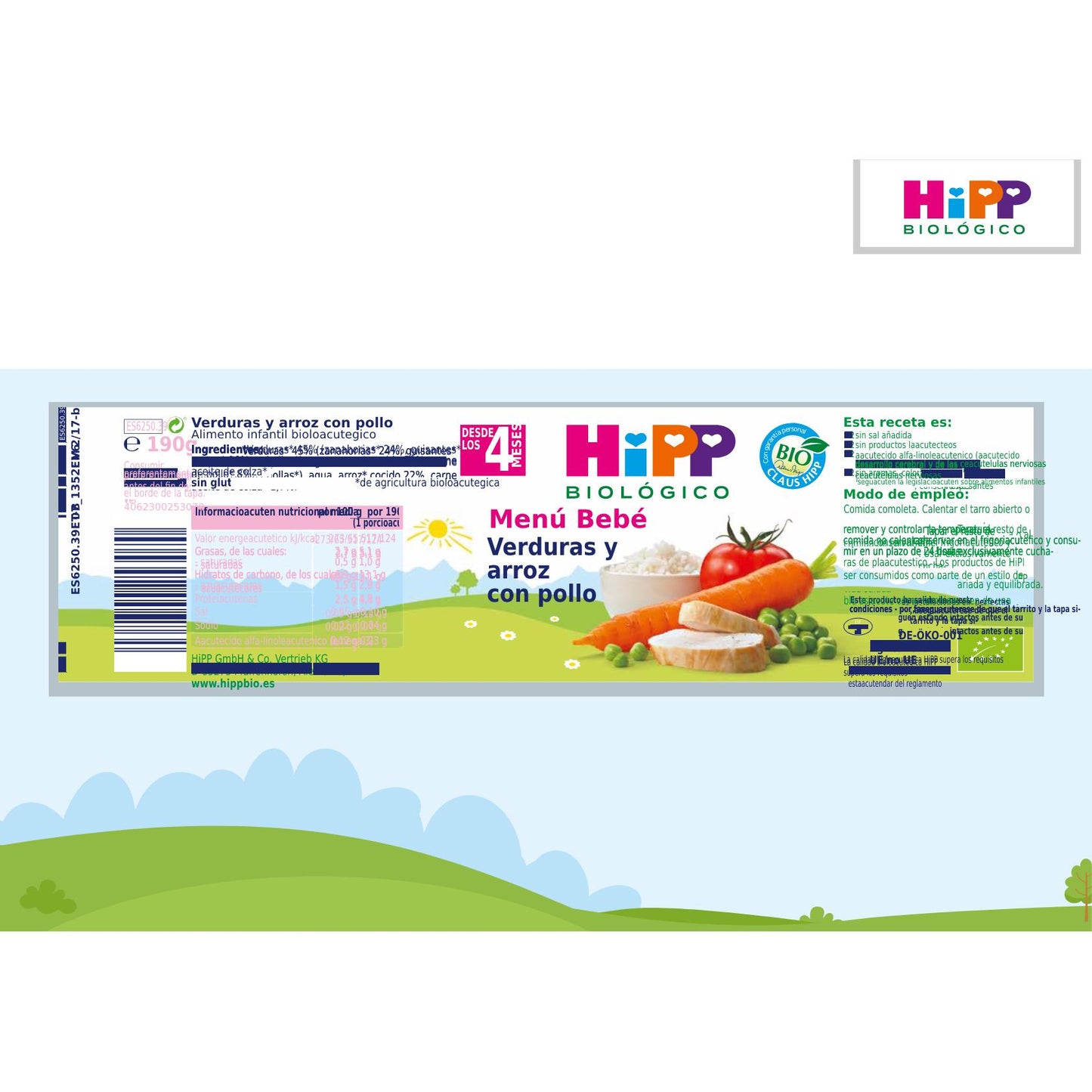 3er-Pack Gläschen mit Gemüse und Reis mit Huhn BIO ab 4 Monaten HiPP 190 gHiPP