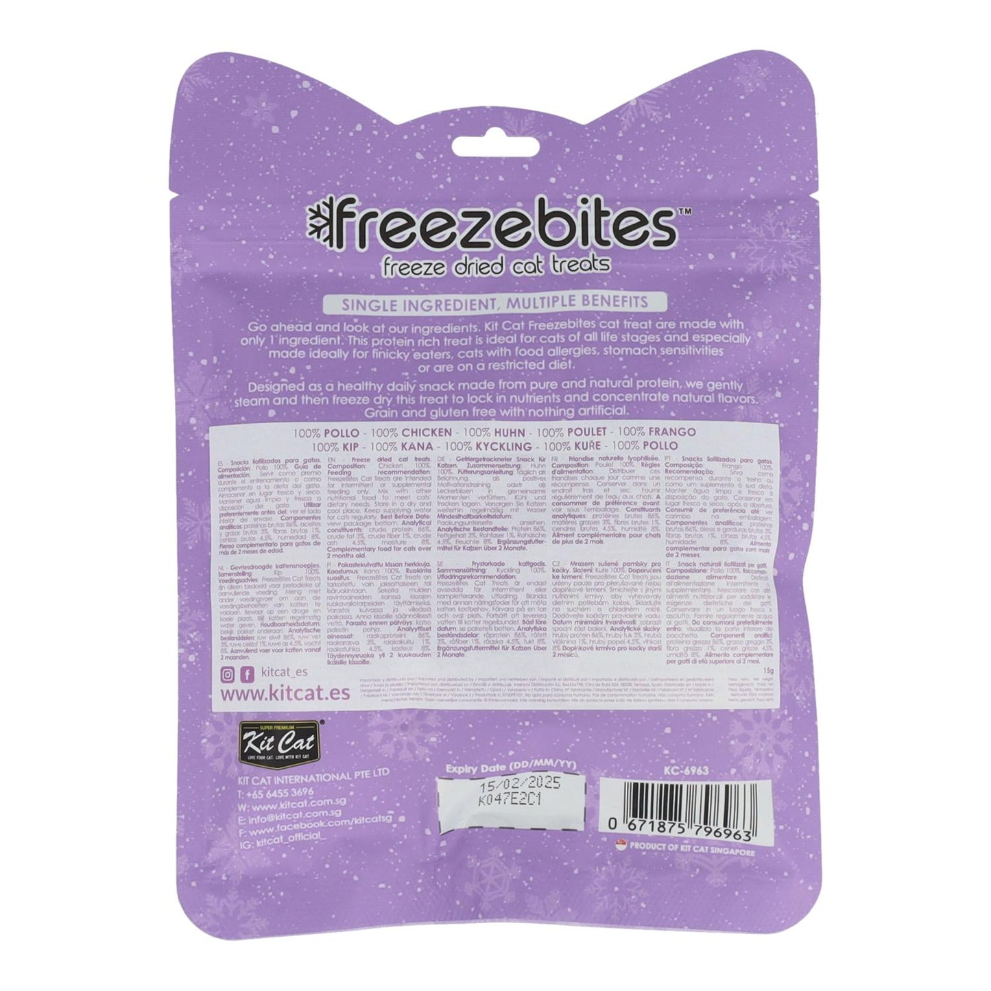Kit Cat FreezeBites - Kip 15 g Natuurlijke gevriesdroogde snack voor katten