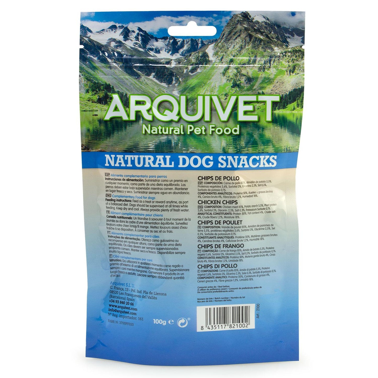 Snack naturel pour chiens Chips de poulet Arquivet 100 g